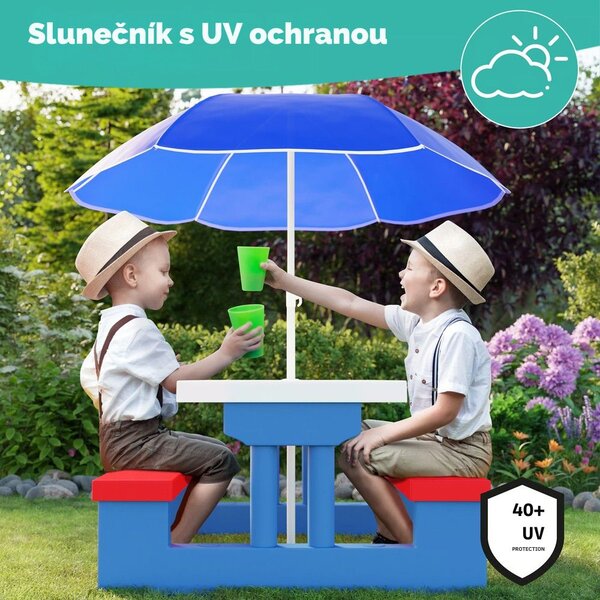 Dětská sedací sestava se slunečníkem JASMIN, 67x78,5x42,5cm, modrá/bílá/červená Spielwerk