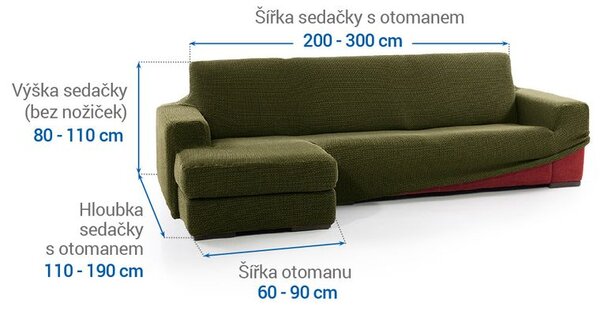 Super strečové potahy NIAGARA zelená sedačka s otomanem vlevo (š. 200 - 300 cm)