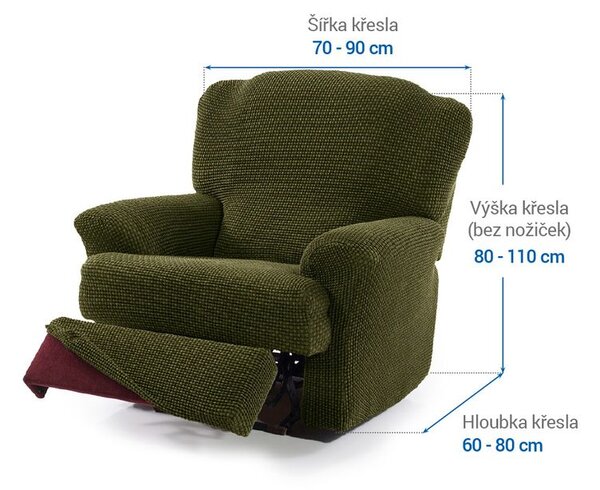 Super strečové potahy NIAGARA zelená relaxační křeslo ( š. 70 - 90 cm)