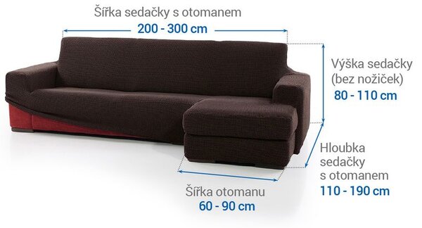 Super strečové potahy NIAGARA čokoládová sedačka s otomanem vpravo (š. 200 - 300 cm)