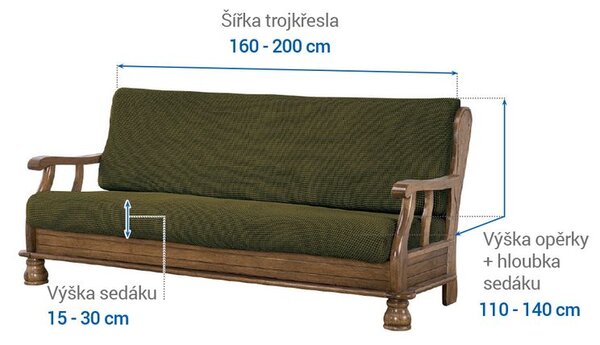 Super strečové potahy NIAGARA zelená trojkřeslo s dřevěnými rukojeťmi (š. 160 - 200 cm)