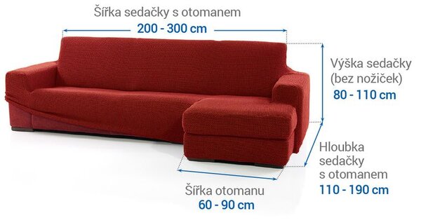 Super strečové potahy NIAGARA cihlová sedačka s otomanem vpravo (š. 200 - 300 cm)