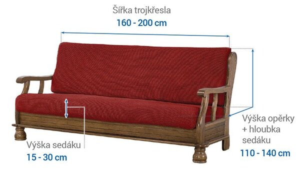 Super strečové potahy NIAGARA cihlová trojkřeslo s dřevěnými rukojeťmi (š. 160 - 200 cm)