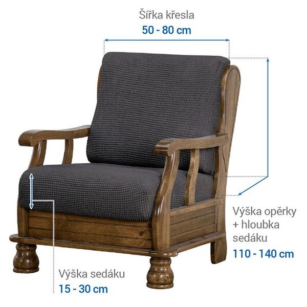 Super strečové potahy NIAGARA antracitová křeslo s dřevěnými rukojeťmi (š. 50 - 80 cm)