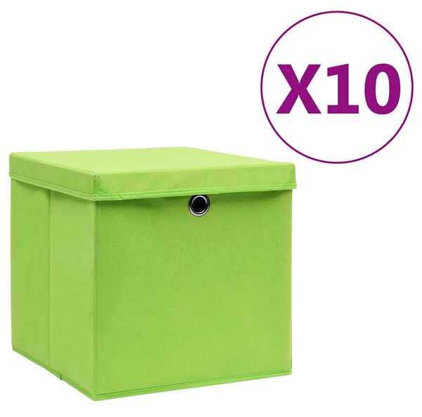 Úložné boxy s víky 10 ks 28 x 28 x 28 cm zelené 325230