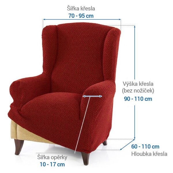 Super strečové potahy NIAGARA cihlová křeslo ušák (š. 70 - 95 cm)