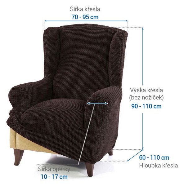 Super strečové potahy NIAGARA čokoládová křeslo ušák (š. 70 - 95 cm)