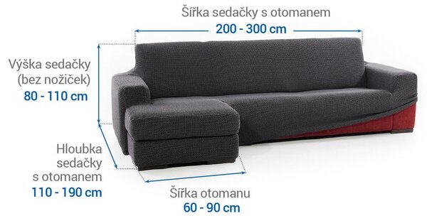 Super strečové potahy NIAGARA antracitová sedačka s otomanem vlevo (š. 200 - 300 cm)