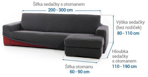 Super strečové potahy NIAGARA antracitová sedačka s otomanem vpravo (š. 200 - 300 cm)