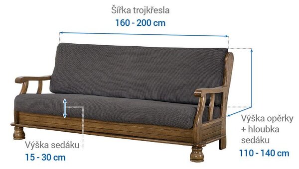 Super strečové potahy NIAGARA antracitová trojkřeslo s dřevěnými rukojeťmi (š. 160 - 200 cm)