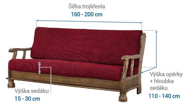 Super strečové potahy NIAGARA bordó trojkřeslo s dřevěnými rukojeťmi (š. 160 - 200 cm)