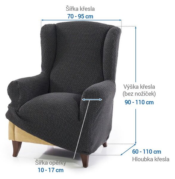 Super strečové potahy NIAGARA antracitová křeslo ušák (š. 70 - 95 cm)