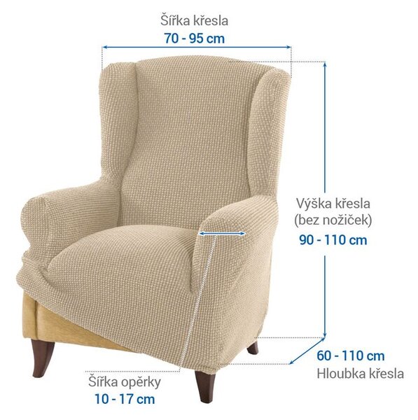 Super strečové potahy NIAGARA smetanová křeslo ušák (š. 70 - 95 cm)