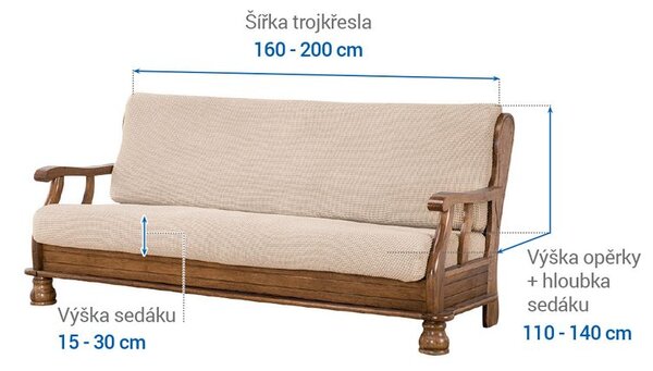 Super strečové potahy NIAGARA smetanová trojkřeslo s dřevěnými rukojeťmi (š. 160 - 200 cm)