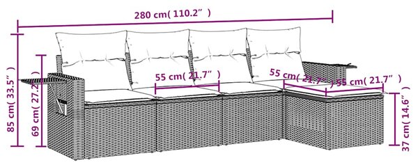 5dílná zahradní sedací souprava s poduškami černá polyratan 3252422