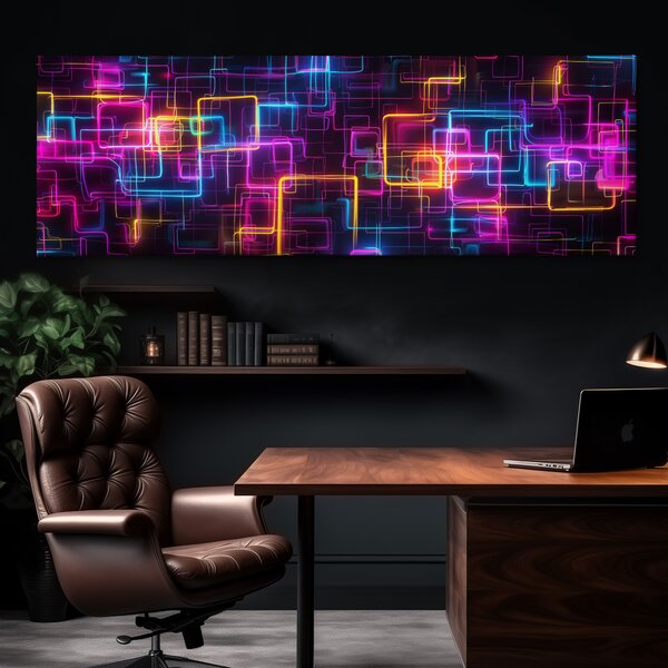 Obraz na plátně - Plynoucí neonové vzory FeelHappy.cz Velikost obrazu (šířka x výška): 60 x 20 cm