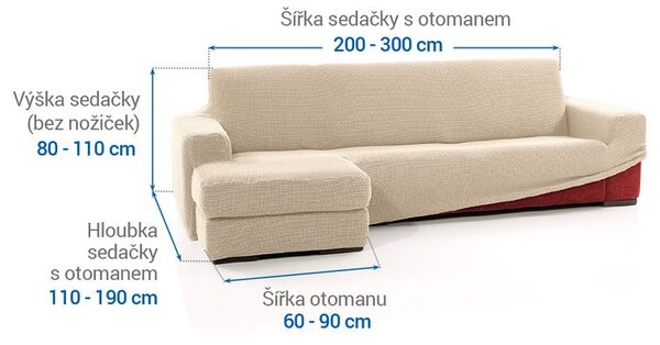Super strečové potahy NIAGARA smetanová sedačka s otomanem vlevo (š. 200 - 300 cm)