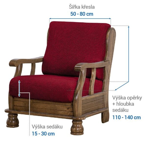 Super strečové potahy NIAGARA bordó křeslo s dřevěnými rukojeťmi (š. 50 - 80 cm)