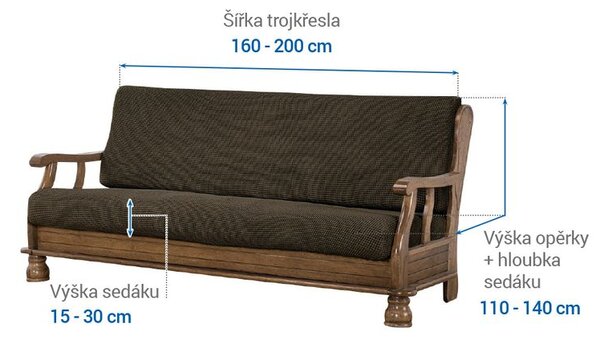 Super strečové potahy NIAGARA tabáková trojkřeslo s dřevěnými rukojeťmi (š. 160 - 200 cm)