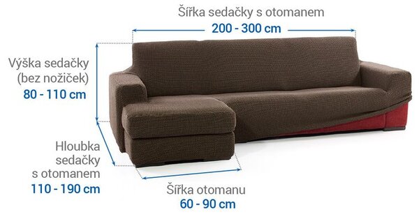 Super strečové potahy NIAGARA tabáková sedačka s otomanem vlevo (š. 200 - 300 cm)