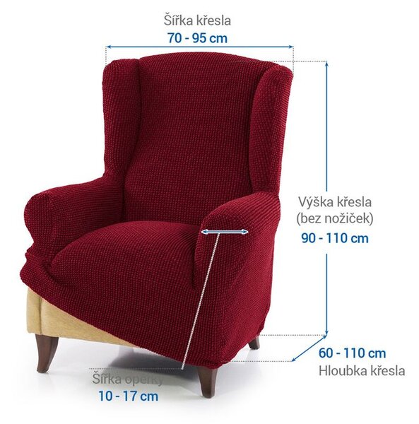 Super strečové potahy NIAGARA bordó křeslo ušák (š. 70 - 95 cm)