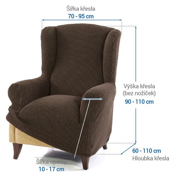 Super strečové potahy NIAGARA tabáková křeslo ušák (š. 70 - 95 cm)