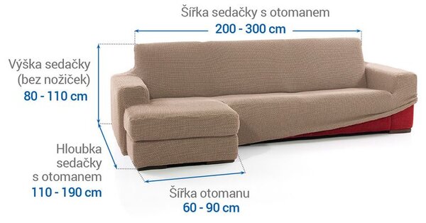 Super strečové potahy NIAGARA oříšková sedačka s otomanem vlevo (š. 200 - 300 cm)