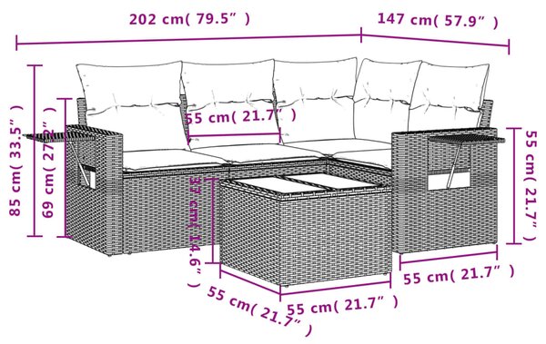 5dílná zahradní sedací souprava s poduškami béžová polyratan 3252456