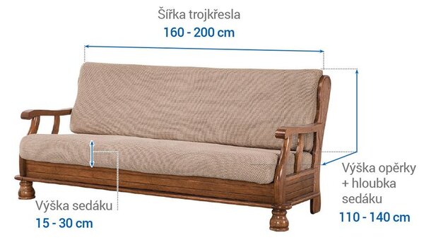 Super strečové potahy NIAGARA oříšková trojkřeslo s dřevěnými rukojeťmi (š. 160 - 200 cm)