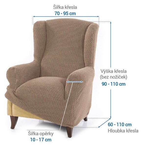 Super strečové potahy NIAGARA oříšková křeslo ušák (š. 70 - 95 cm)