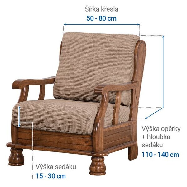 Super strečové potahy NIAGARA oříšková křeslo s dřevěnými rukojeťmi (š. 50 - 80 cm)