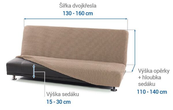 Super strečové potahy NIAGARA oříšková dvojkřeslo s dřevěnými rukojeťmi (š. 130 - 160 cm)