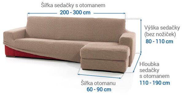 Super strečové potahy NIAGARA oříšková sedačka s otomanem vpravo (š. 200 - 300 cm)