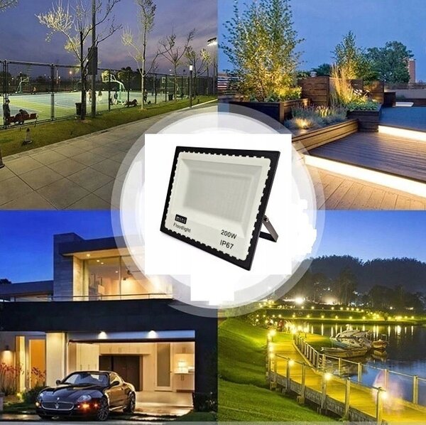 HALOGEN LED 200W VÝKONNÝ REFLEKTOR LAMPA IP65 pro garáž, stavbu