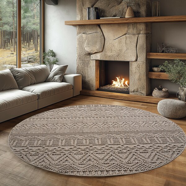 Ayyildiz, Kusový koberec Helix 2202 beige kruh, 120x120, béžová, chodba / předsíň
