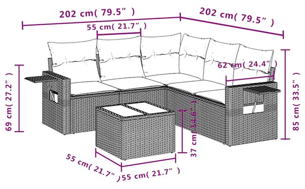 6dílná zahradní sedací souprava s poduškami černá polyratan 3252492