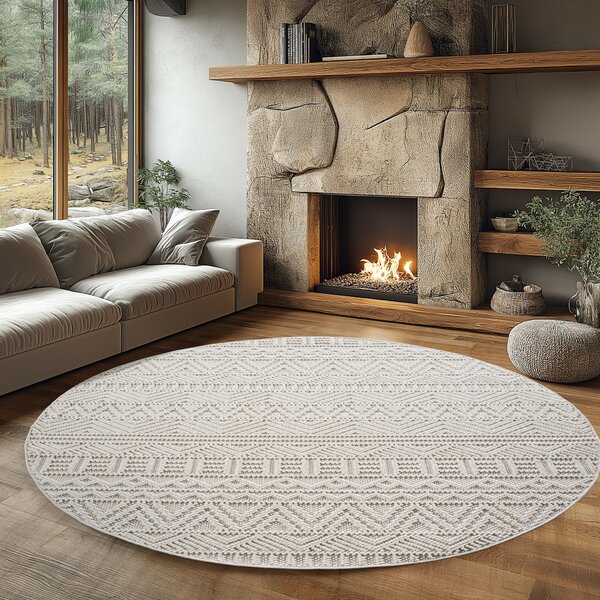 Ayyildiz, Kusový koberec Helix 2202 cream kruh, 120x120, béžová, chodba / předsíň