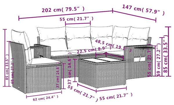 6dílná zahradní sedací souprava s poduškami černá polyratan 3252512