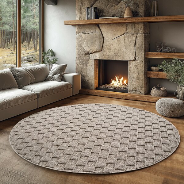 Ayyildiz, Kusový koberec Helix 2203 beige kruh, 120x120, béžová, chodba / předsíň