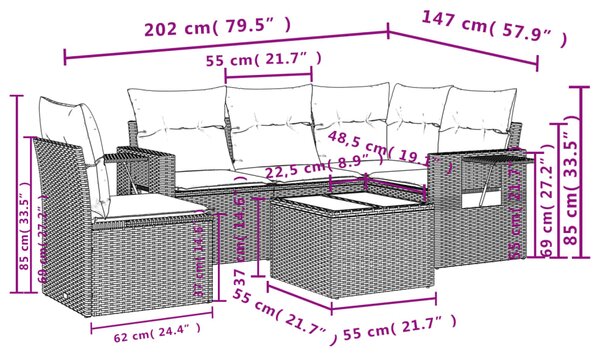 6dílná zahradní sedací souprava s poduškami béžová polyratan 3252516