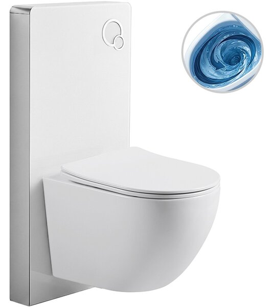 Kompletní WC set Modul/Cesso - bílá lesklá - integrované WC tlačítko - pneumatický modul - 49x36 cm - 979845