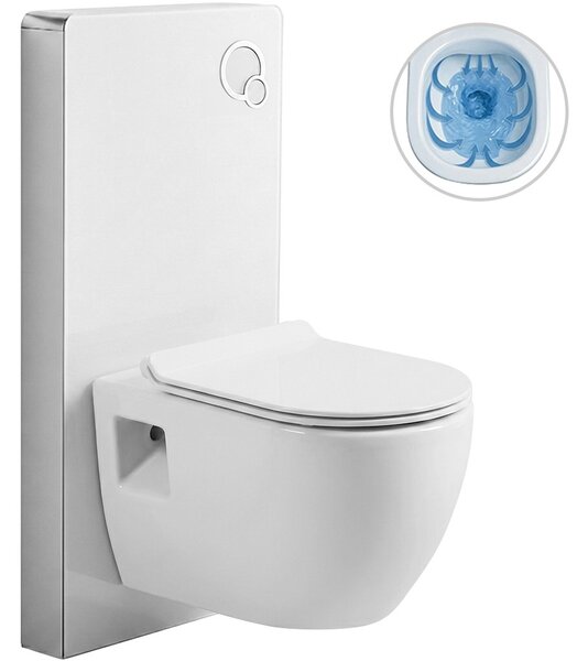 Kompletní WC set Modul/Dure - bílá lesklá - integrované WC tlačítko - pneumatický modul - 51x35 cm