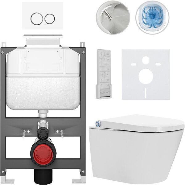 Závěsné WC s bidetem Basic/Cronus Premium - bílá lesklá - WC tlačítko Dualo/Bílá - ovládání shora - předstěnová instalace - 59,3x38,4 cm