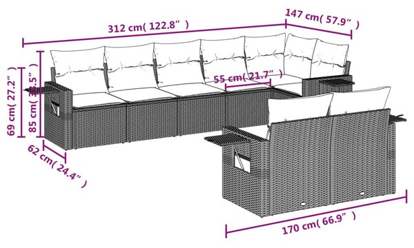 8dílná zahradní sedací souprava s poduškami béžová polyratan 3252756