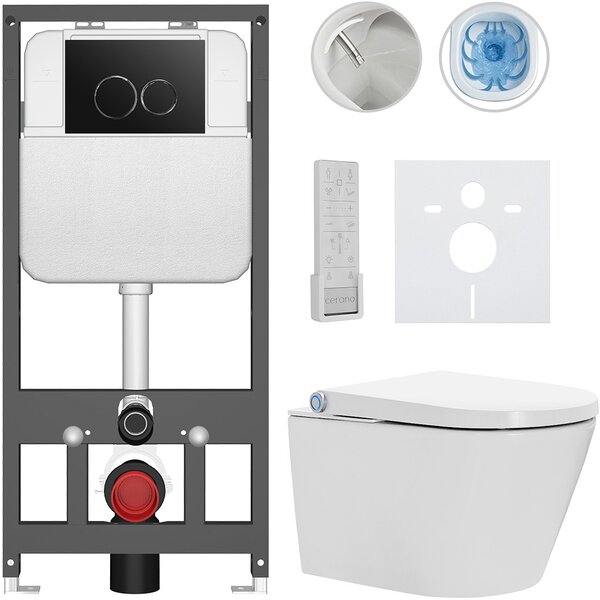 Závěsné WC s bidetem Basic/Cronus Premium - bílá lesklá - WC tlačítko Dualo/Černá - závěsné - předstěnová instalace - 59,3x38,4 cm