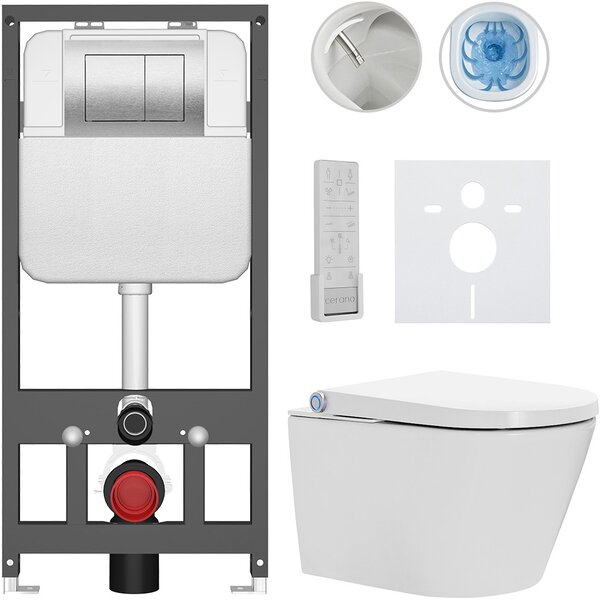 Závěsné WC s bidetem Basic/Cronus Premium - bílá lesklá - WC tlačítko Maxio/Stříbrná - závěsné - předstěnová instalace - 59,3x38,4 cm