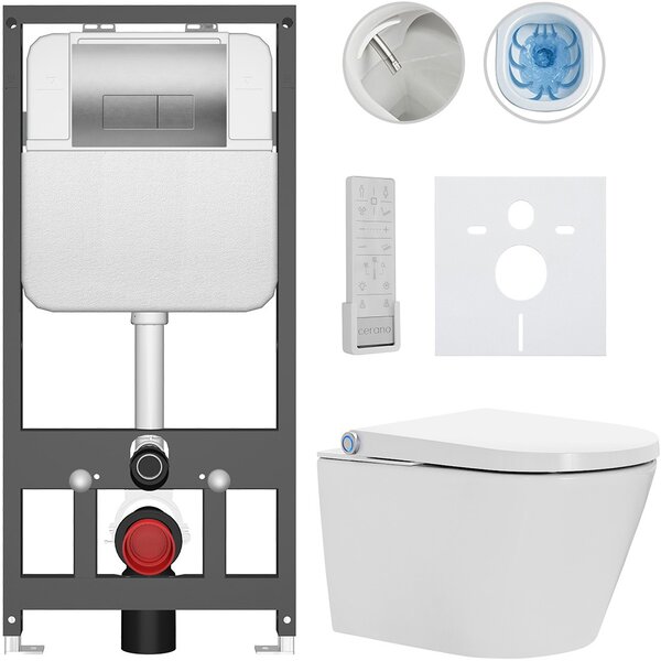 Závěsné WC s bidetem Basic/Cronus Premium - bílá lesklá - WC tlačítko Modulo/Stříbrná - závěsné - předstěnová instalace - 59,3x38,4 cm
