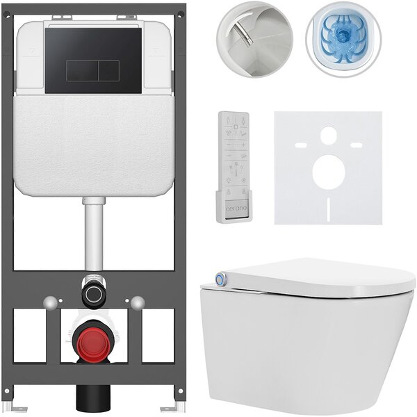 Závěsné WC s bidetem Basic/Cronus Premium - bílá lesklá - WC tlačítko Modulo/Černá - závěsné - předstěnová instalace - 59,3x38,4 cm