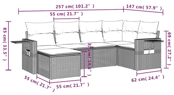 6dílná zahradní sedací souprava s poduškami černá polyratan 3252792