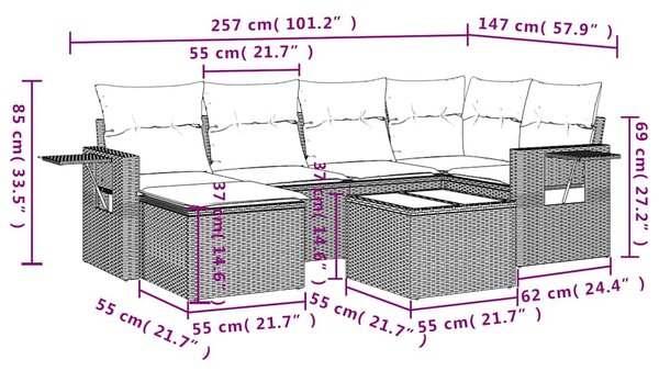 7dílná zahradní sedací souprava s poduškami černá polyratan 3252802